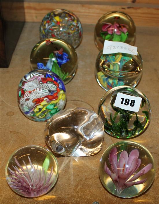 Collection of 9 glass paperweights